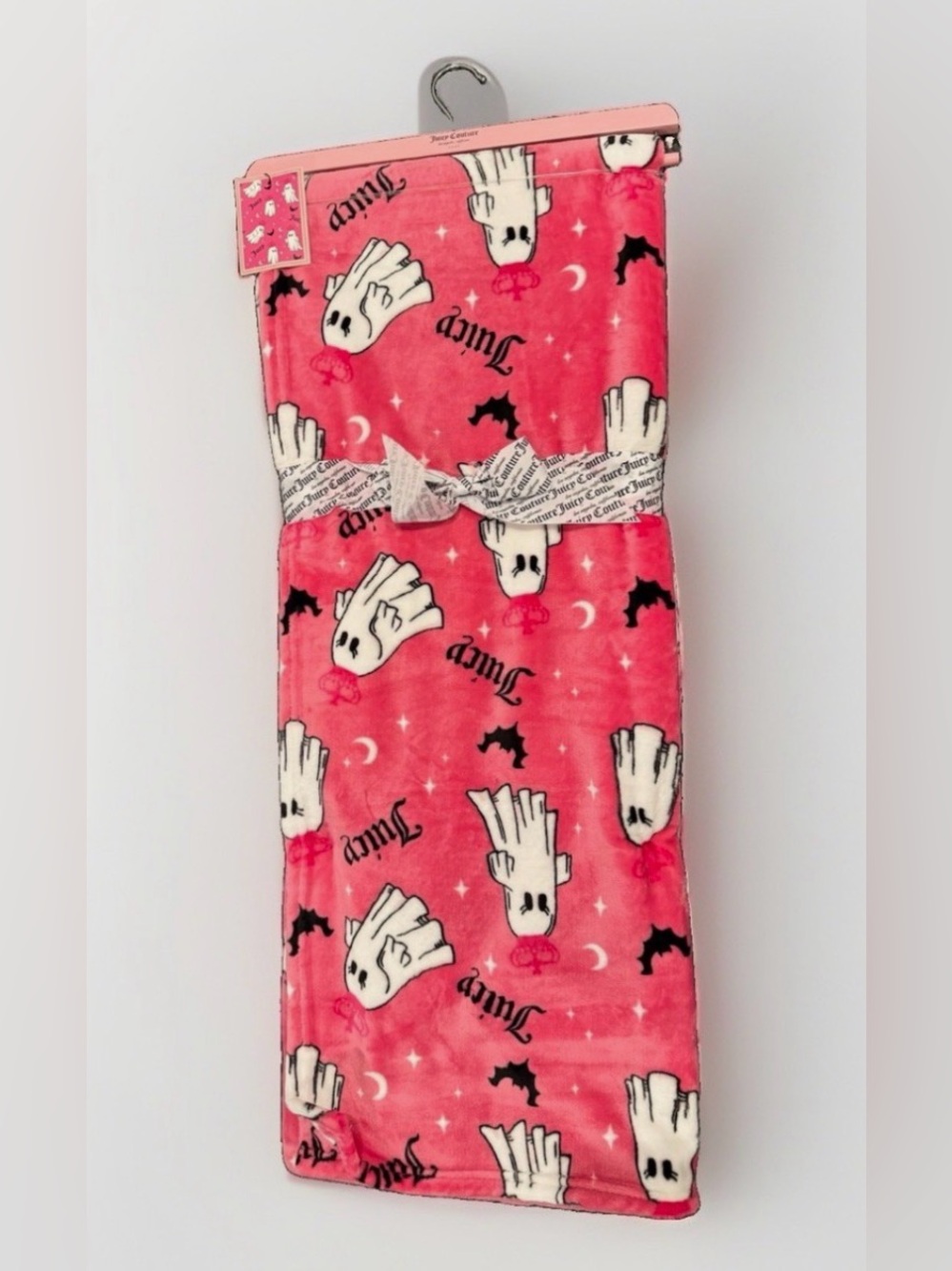 Juicy Couture Halloween Pink Ghost Crown, Logo, Bats Plush Throw Blanket 60x70"